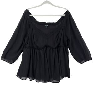 Torrid Babydoll Top Womens Size 2 Black Silver Stripes‎ Puff Sleeve Whimsigoth